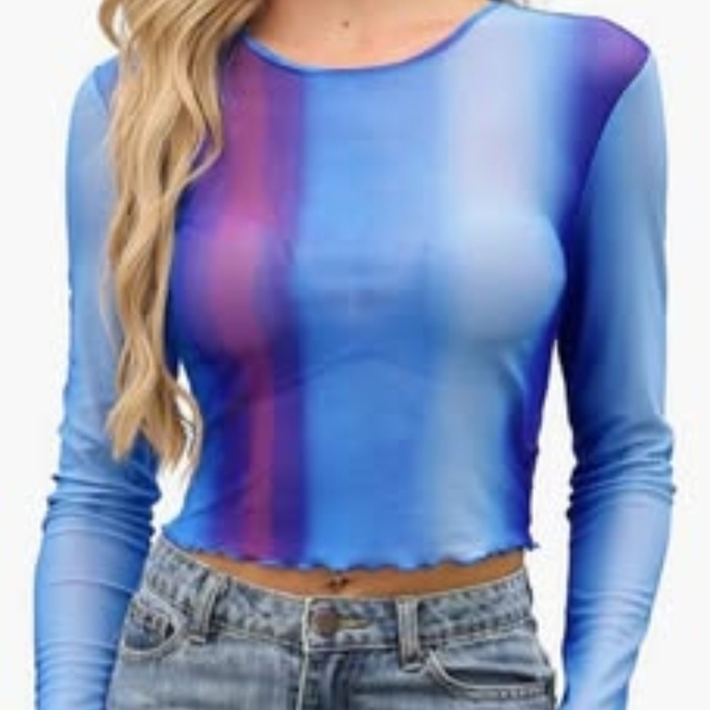 Allegra K Blue and Purple Ombre Crop Top